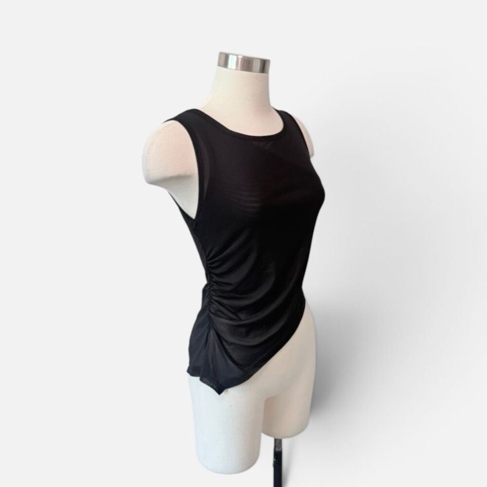 Cider Black Sheer Asymmetrical Y2K Blouse Small Top Shirt Tank Mesh